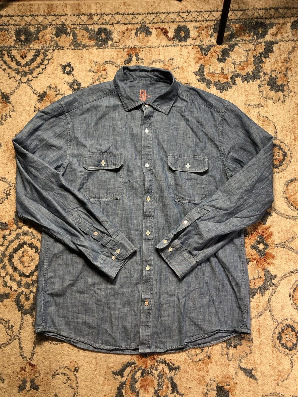 J McLaughlin Shirt Mens XL Blue Chambray Long Sleeve Button Up Pockets Casual